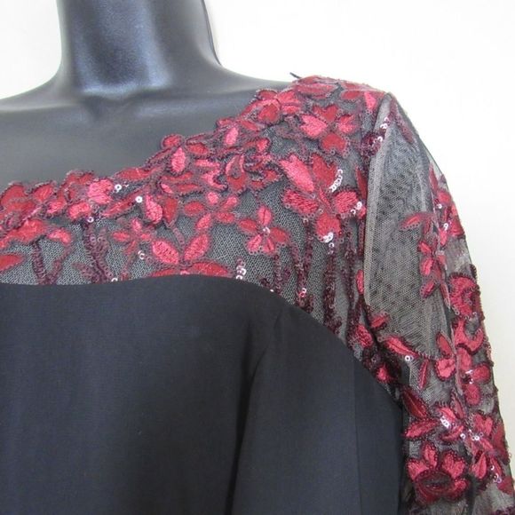 CARMEN MARC VALVO INFUSION Crepe Long Gown Black burgundy 6 - Picture 11 of 11